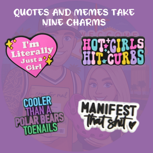 Funny quote Croc charms featuring popular sayings and memes – unique shoe accessories"

"Croc charms with viral meme phrases and humorous quotes – perfect for self-expression"

"Trendy quote and meme-themed Croc charms – bold, quirky, and full of personality"

"Set of Croc shoe charms with funny quotes and internet meme designs – ideal for meme lovers"

"Croc charms featuring sassy sayings, trending memes, and relatable quotes – customize your Crocs with humor"