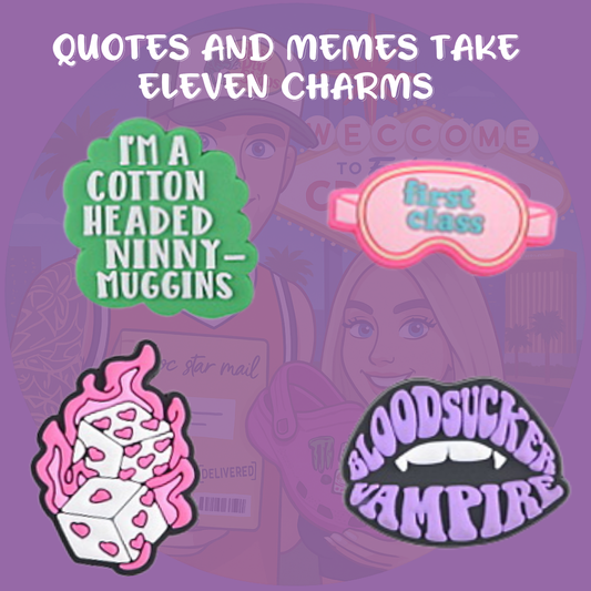 Funny quote Croc charms set with meme sayings and text bubbles”

“Trendy phrase Croc charms on colorful Crocs shoes”

“Internet meme Croc charms flat lay – sassy and relatable quotes”

“Viral saying Croc charms set for social media lovers”

“Funny text Croc charms gift set – perfect for friends and meme fans”