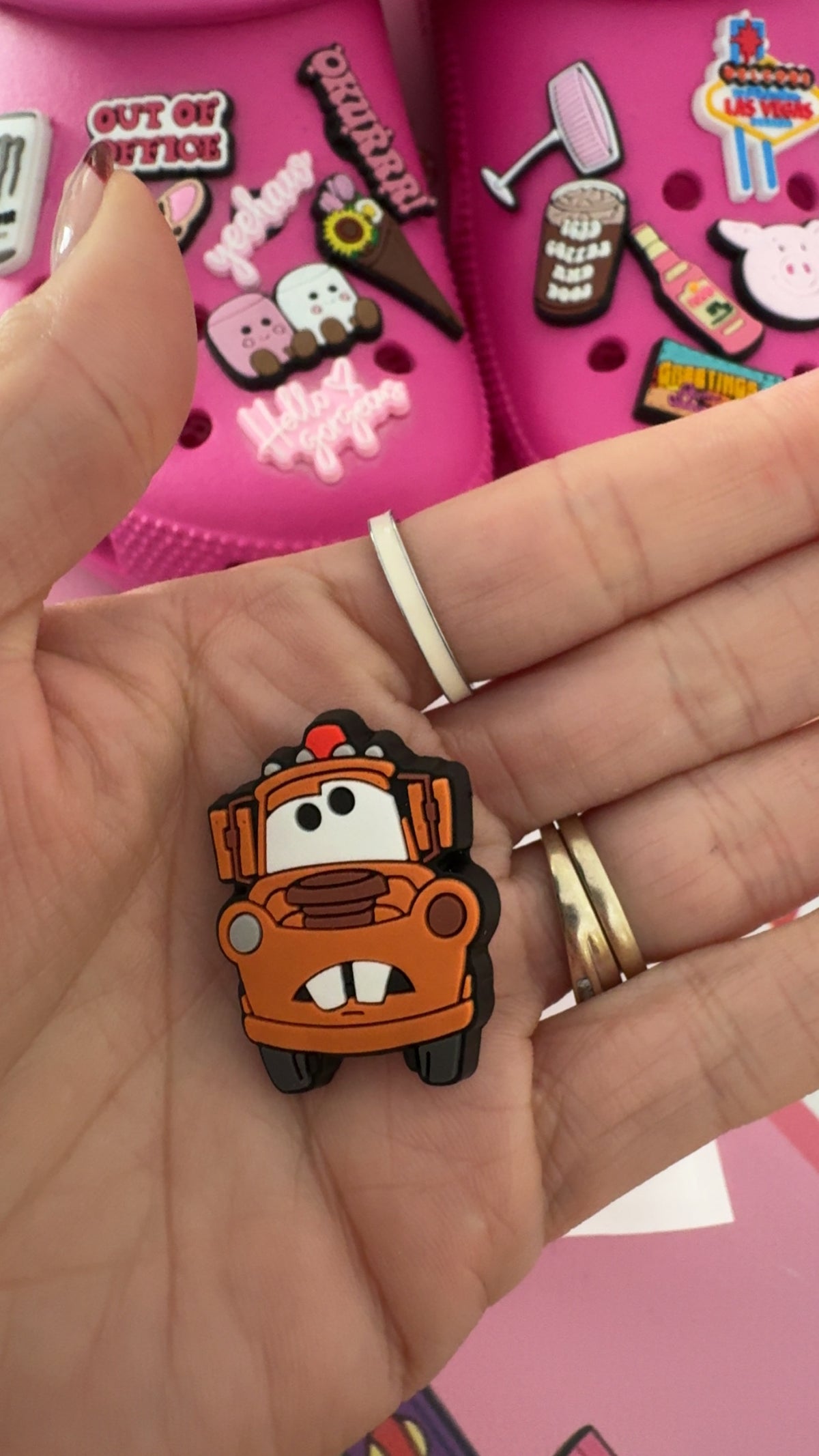 Racing badge themed shoe charm
