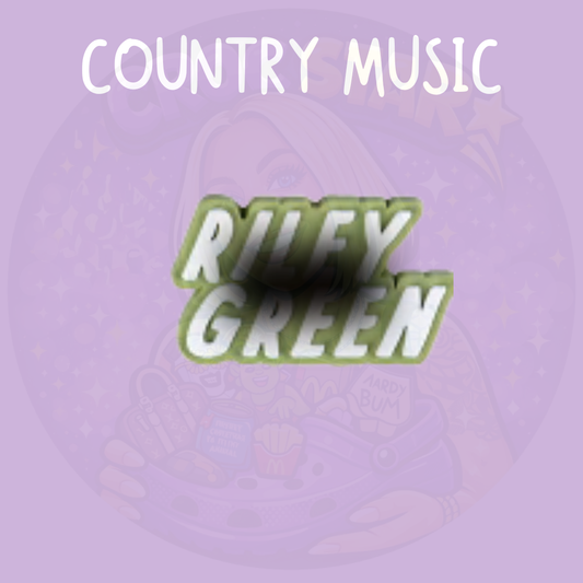 Riley Green Croc charm featuring bold Riley Green country music lettering in green and white