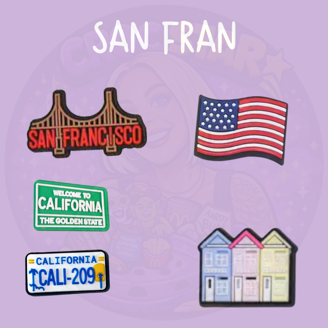 San Francisco Croc Charms featuring California and USA themed designs