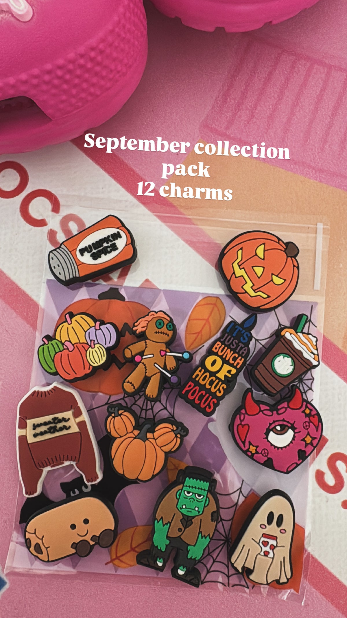 September collection 12 pack of autumn Halloween pumpkin coffee and spooky Croc charms