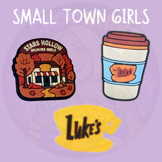 Small-town coffee-inspired decorative shoe charm