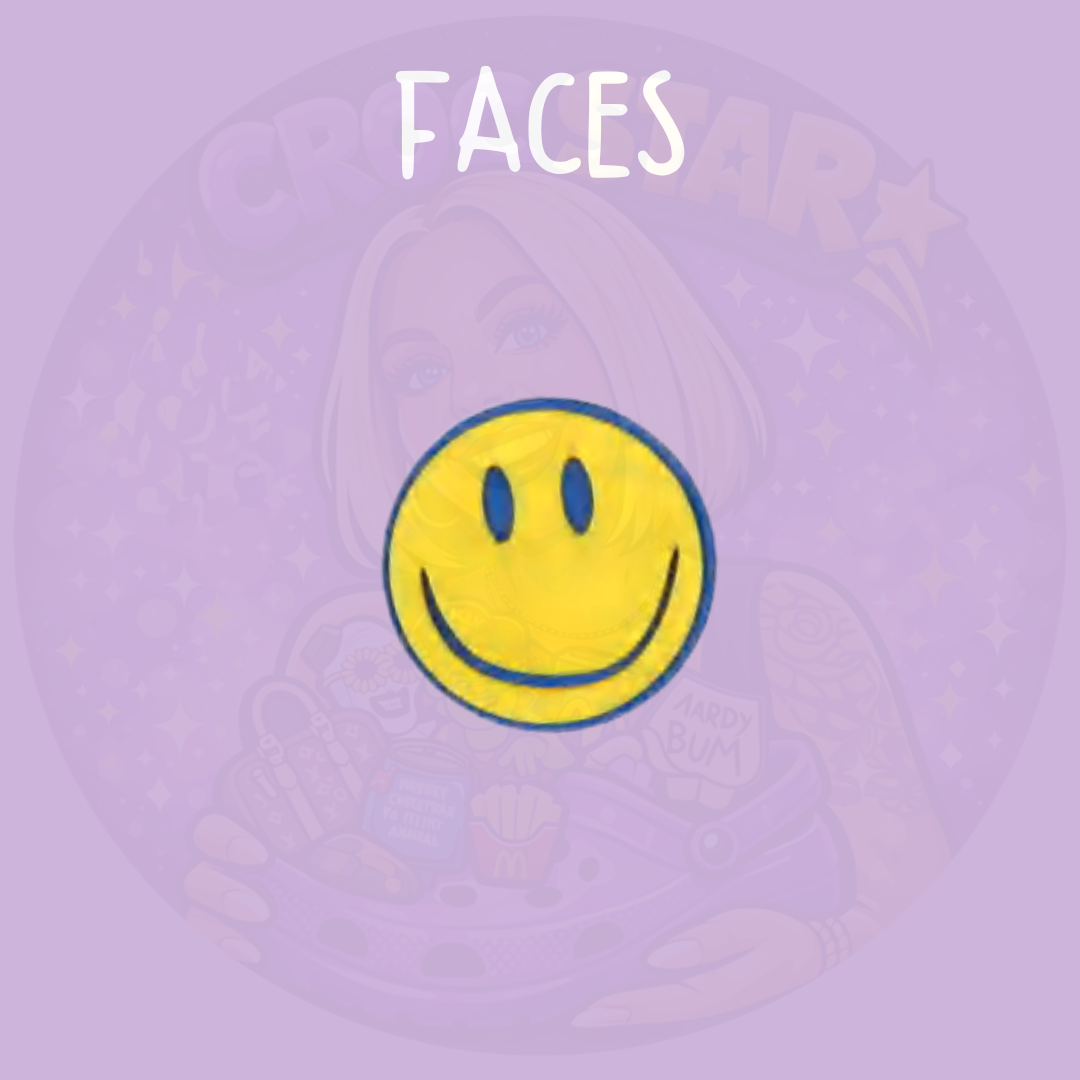 Yellow smiley face croc charm with happy face design