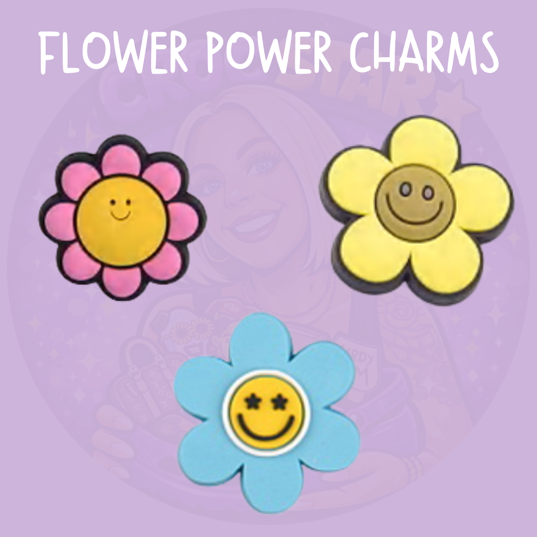 Smiling flower croc charm with happy face