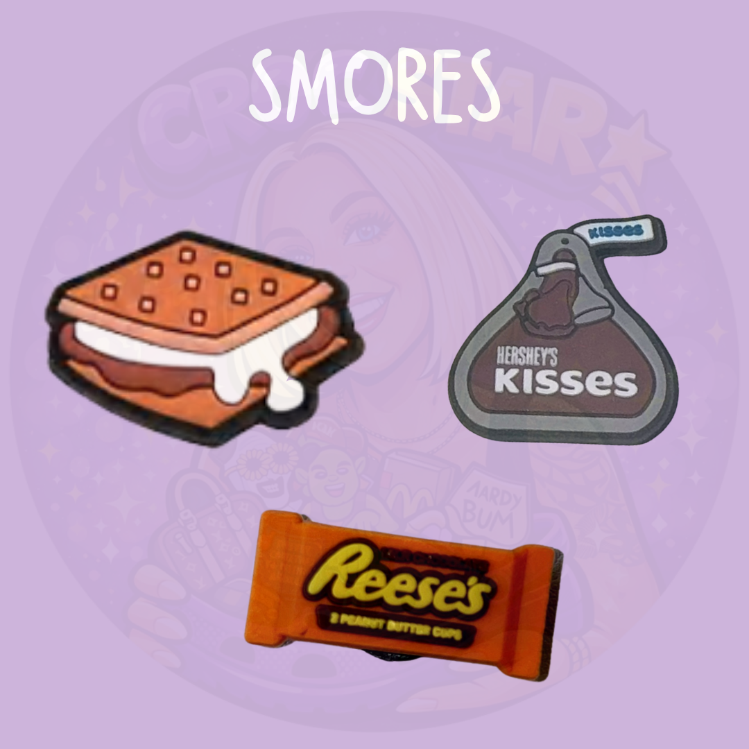 Three-piece s'mores and chocolate sweet treat shoe charm set by Croc Star