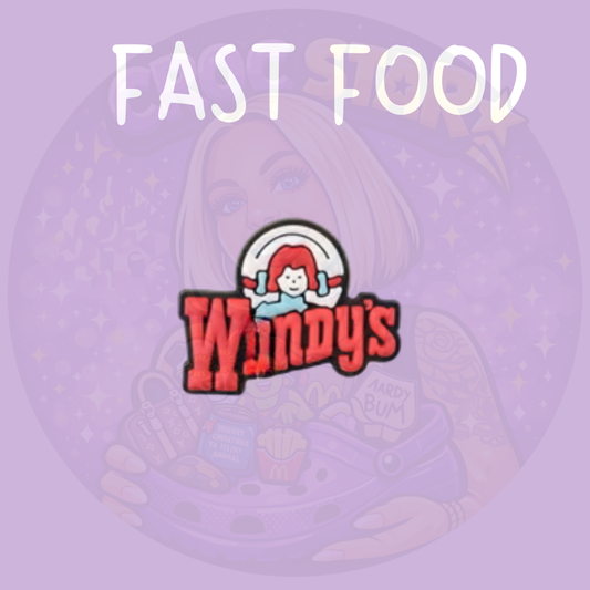 Wendy's fast food Croc charm featuring the iconic restaurant logo and red branding